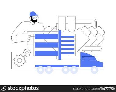Truck engine assembly abstract concept vector illustration. Repairman assembling truck engine at factory, automotive industry, car manufacturing sector, production line abstract metaphor.. Truck engine assembly abstract concept vector illustration.