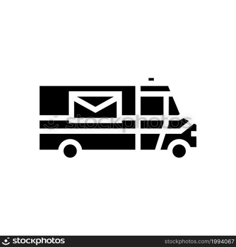 truck for delivering parcel and letter glyph icon vector. truck for delivering parcel and letter sign. isolated contour symbol black illustration. truck for delivering parcel and letter glyph icon vector illustration