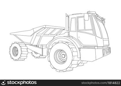 truck, heavy construction equipment. Children linear drawing for coloring. Vector on white isolated on white background