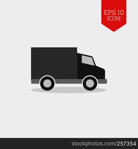 Truck icon, commercial vehicle concept. Flat design gray color symbol. Modern UI web navigation, sign. Illustration element