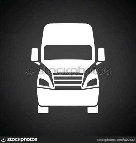 Truck icon front view. Black background with white. Vector illustration.