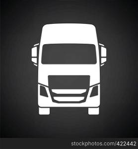 Truck icon front view. Black background with white. Vector illustration.