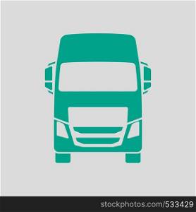 Truck Icon Front View. Green on Gray Background. Vector Illustration.