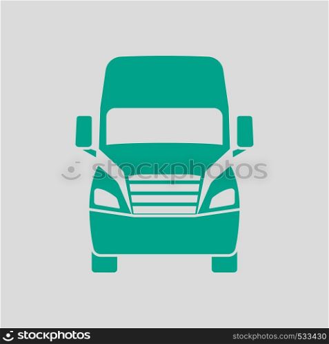 Truck Icon Front View. Green on Gray Background. Vector Illustration.
