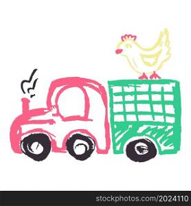 Truck. Icon in hand draw style. Drawing with wax crayons, colored chalk, children&rsquo;s creativity. Vector illustration. Sign, symbol. Icon in hand draw style. Drawing with wax crayons, children&rsquo;s creativity