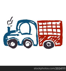 Truck. Icon in hand draw style. Drawing with wax crayons, colored chalk, children&rsquo;s creativity. Vector illustration. Sign. Icon in hand draw style. Drawing with wax crayons, children&rsquo;s creativity