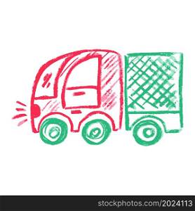 Truck. Icon in hand draw style. Drawing with wax crayons, colored chalk, children&rsquo;s creativity. Vector illustration. Icon in hand draw style. Drawing with wax crayons, children&rsquo;s creativity