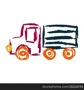 Truck. Icon in hand draw style. Drawing with wax crayons, colored chalk, children&rsquo;s creativity. Icon in hand draw style. Drawing with wax crayons, children&rsquo;s creativity