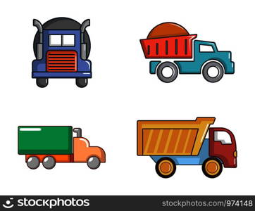 Truck icon set. Cartoon set of truck vector icons for web design isolated on white background. Truck icon set, cartoon style