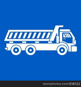 Truck icon white isolated on blue background vector illustration. Truck icon white