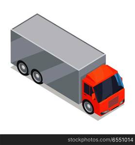 Truck isometric projection icon. Lorry with container vector illustration isolated on white background. Cargo transportations. For game environment, transport infographics, logo, web design. Truck Vector Icon in Isometric Projection