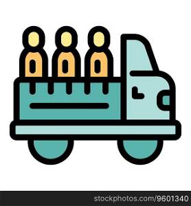 Truck migration icon outline vector. Migrant people. Poor help color flat. Truck migration icon vector flat