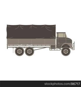 Truck military vintage vector flat vehicle icon isolated auto big car heavy illustration lorry cartoon