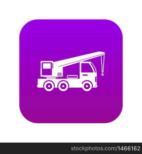 Truck mounted crane icon digital purple for any design isolated on white vector illustration. Truck mounted crane icon digital purple