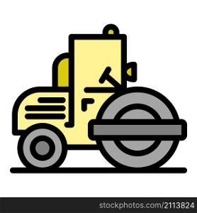 Truck road roller icon. Outline truck road roller vector icon color flat isolated. Truck road roller icon color outline vector