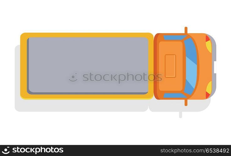 Truck top view icon. Lorry with container vector illustration isolated on white background. Cargo transportation. Commercial auto. For transport company ad, infographics, logo, web design. Truck Top View Flat Style Vector Icon . Truck Top View Flat Style Vector Icon