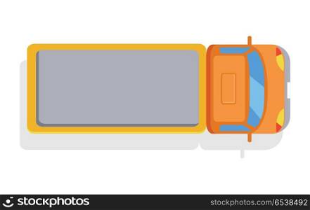 Truck top view icon. Lorry with container vector illustration isolated on white background. Cargo transportation. Commercial auto. For transport company ad, infographics, logo, web design. Truck Top View Flat Style Vector Icon . Truck Top View Flat Style Vector Icon