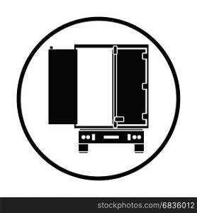Truck trailer rear view icon. Thin circle design. Vector illustration.