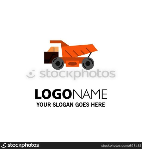 Truck, Trailer, Transport, Construction Business Logo Template. Flat Color
