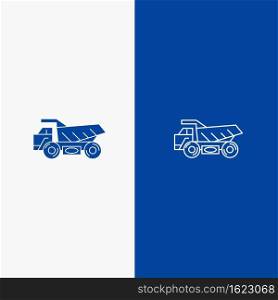 Truck, Trailer, Transport, Construction Line and Glyph Solid icon Blue banner Line and Glyph Solid icon Blue banner