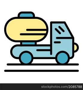 Truck with a barrel icon. Outline truck with a barrel vector icon color flat isolated. Truck with a barrel icon color outline vector