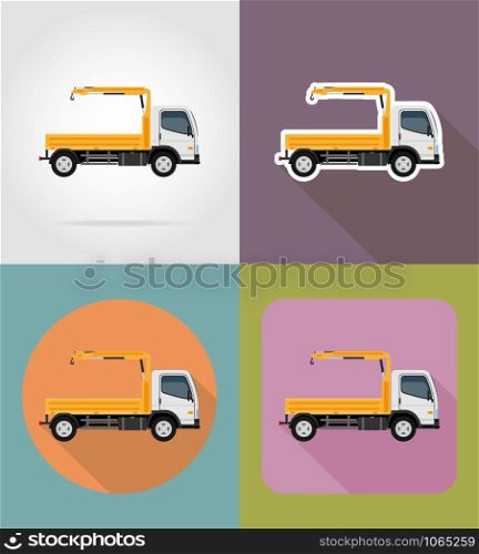 truck with a small crane for construction flat icons vector illustration isolated on background
