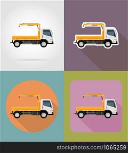 truck with a small crane for construction flat icons vector illustration isolated on background
