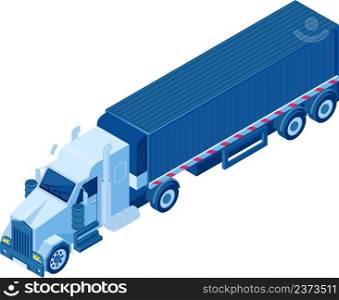Truck with big trailer, delivery service transport. Truck, delivery service