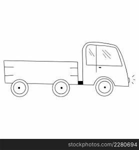 Truck with body for children coloring books. Doodle style transport.