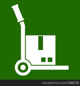 Truck with cargo icon white isolated on green background. Vector illustration. Truck with cargo icon green