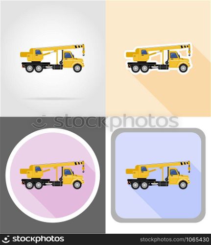 truck with crane for lifting goods flat icons vector illustration isolated on background