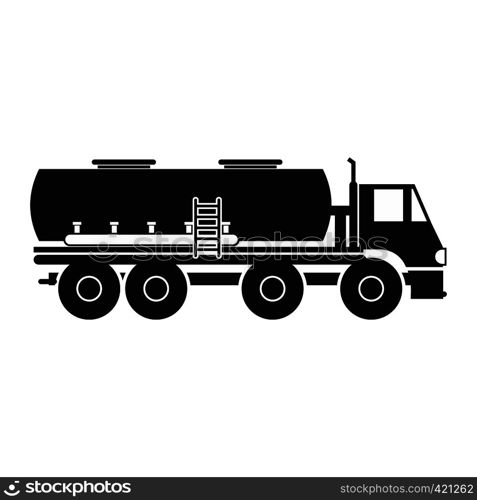 Truck with fuel tank black simple icon isolated on white background. Truck with fuel tank icon