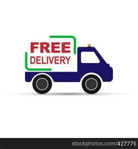 Truck with the inscription free delivery, flat design