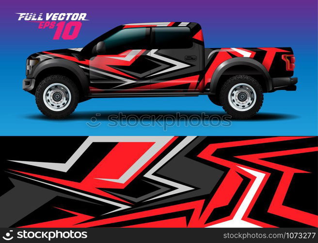 Truck wrap design vector. Graphic abstract stripe racing background kit designs for wrap vehicle, race car, rally, adventure and livery