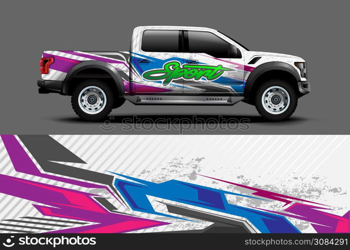 Truck wrap design vector. Graphic abstract stripe racing background kit designs for wrap vehicle, race car, rally, adventure and livery