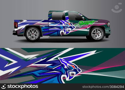 Truck wrap design vector. Graphic abstract stripe racing background kit designs for wrap vehicle, race car, rally, adventure and livery