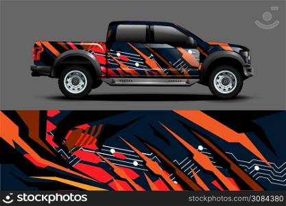 Truck wrap design vector. Graphic abstract stripe racing background kit designs for wrap vehicle, race car, rally, adventure and livery
