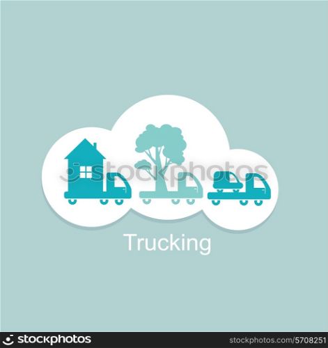 trucking houses, cars, trees icon. Flat modern style vector design