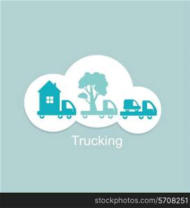 trucking houses, cars, trees icon. Flat modern style vector design
