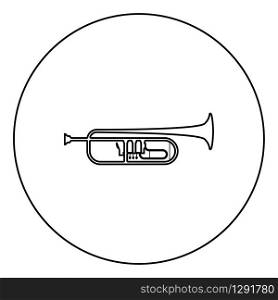 Trumpet Clarion music instrument icon in circle round outline black color vector illustration flat style simple image. Trumpet Clarion music instrument icon in circle round outline black color vector illustration flat style image