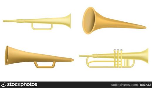Trumpet icon set. Realistic set of trumpet vector icons for web design isolated on white background. Trumpet icon set, realistic style