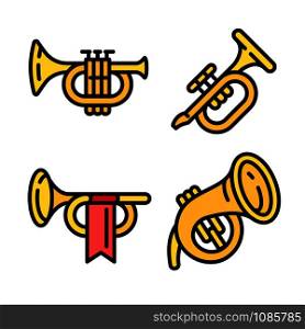 Trumpet icons set. Outline set of trumpet vector icons for web design isolated on white background. Trumpet icons set, outline style