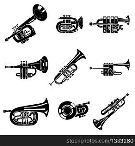 Trumpet icons set. Simple set of trumpet vector icons for web design on white background. Trumpet icons set, simple style