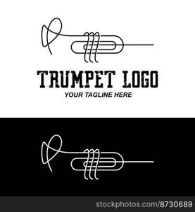 Trumpet logo design, generate melody, musical instrument vector sketch illustration
