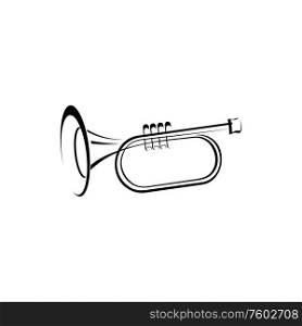 Trumpet musical instrument isolated icon. Vector cornet or horn, jazz orchestral pipe. Cornet or horn musical instrument, trumpet