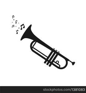 Trumpet with notes silhouette isolated on white background. Music instrument icon. Vector stock.