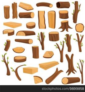 Trunk tree icons set. Cartoon set of trunk tree vector icons for web design. Trunk tree icons set, cartoon style