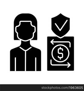 Trust assistant black glyph icon. Trust operations specialist. Account maintenance activities expert. Administration and accounting job. Silhouette symbol on white space. Vector isolated illustration. Trust assistant black glyph icon