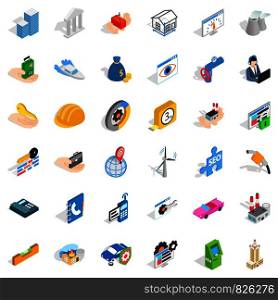 Trust icons set. Isometric style of 36 trust vector icons for web isolated on white background. Trust icons set, isometric style