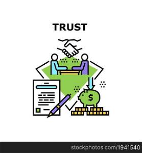Trust Investor Vector Icon Concept. Trust Investor For Investing In Startup And Economy Business, Signing Finance Agreement And Analyzing And Monitoring Company Income And Expenses Color Illustration. Trust Investor Vector Concept Color Illustration